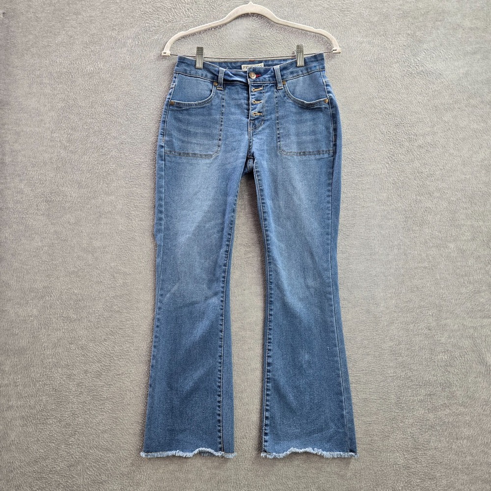 Frye And Co. Women Jeans 2 Blue Denim Bootcut Fray‎ Hem Button Fly